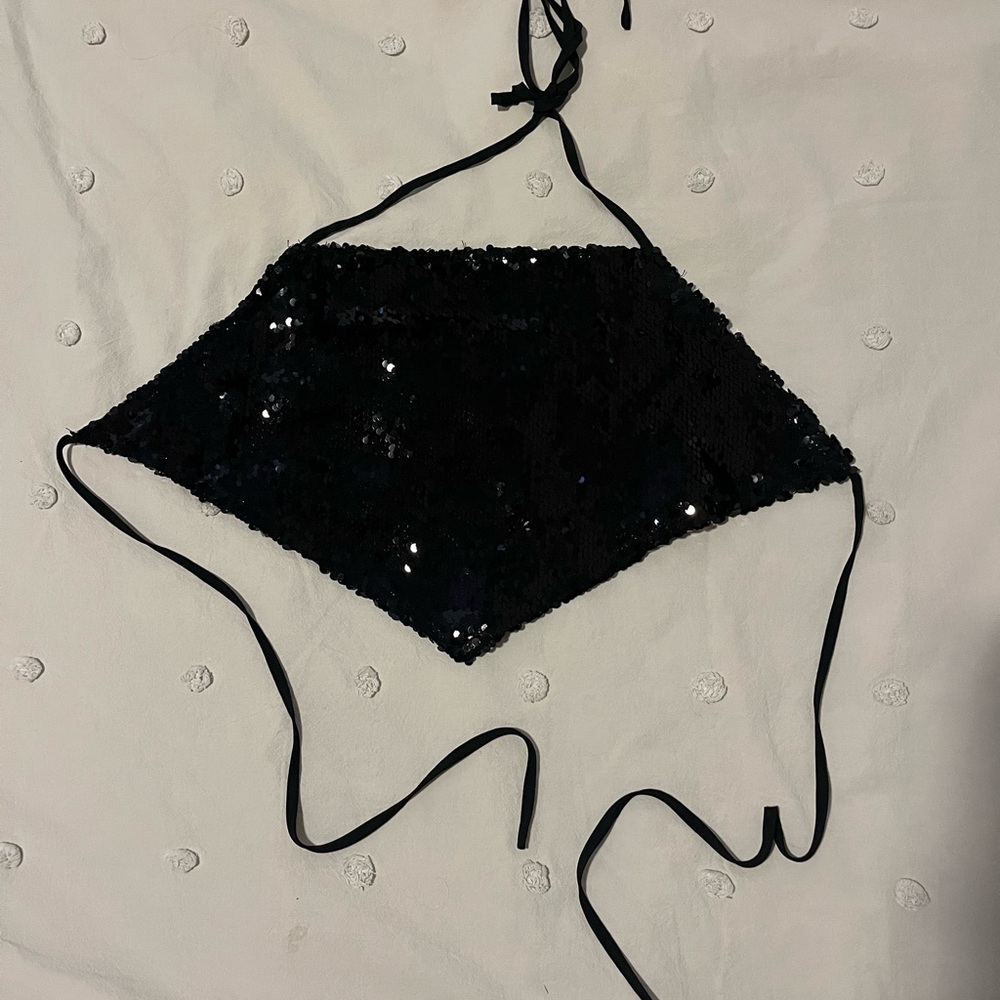 Black Sequin Halter Top